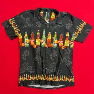 VTG Palmwave Hawaii Mens Shirt XL Black Tropical Beers‎ Allover Aloha Camp 90s